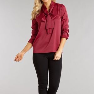 Lauren James Margo Tie Long Sleeve Merlot Top